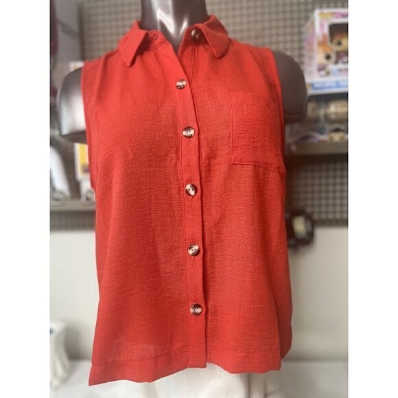Monteau Women’s Red Sleeveless Button Up Tank Red XL NWT - Picture 1 of 4
